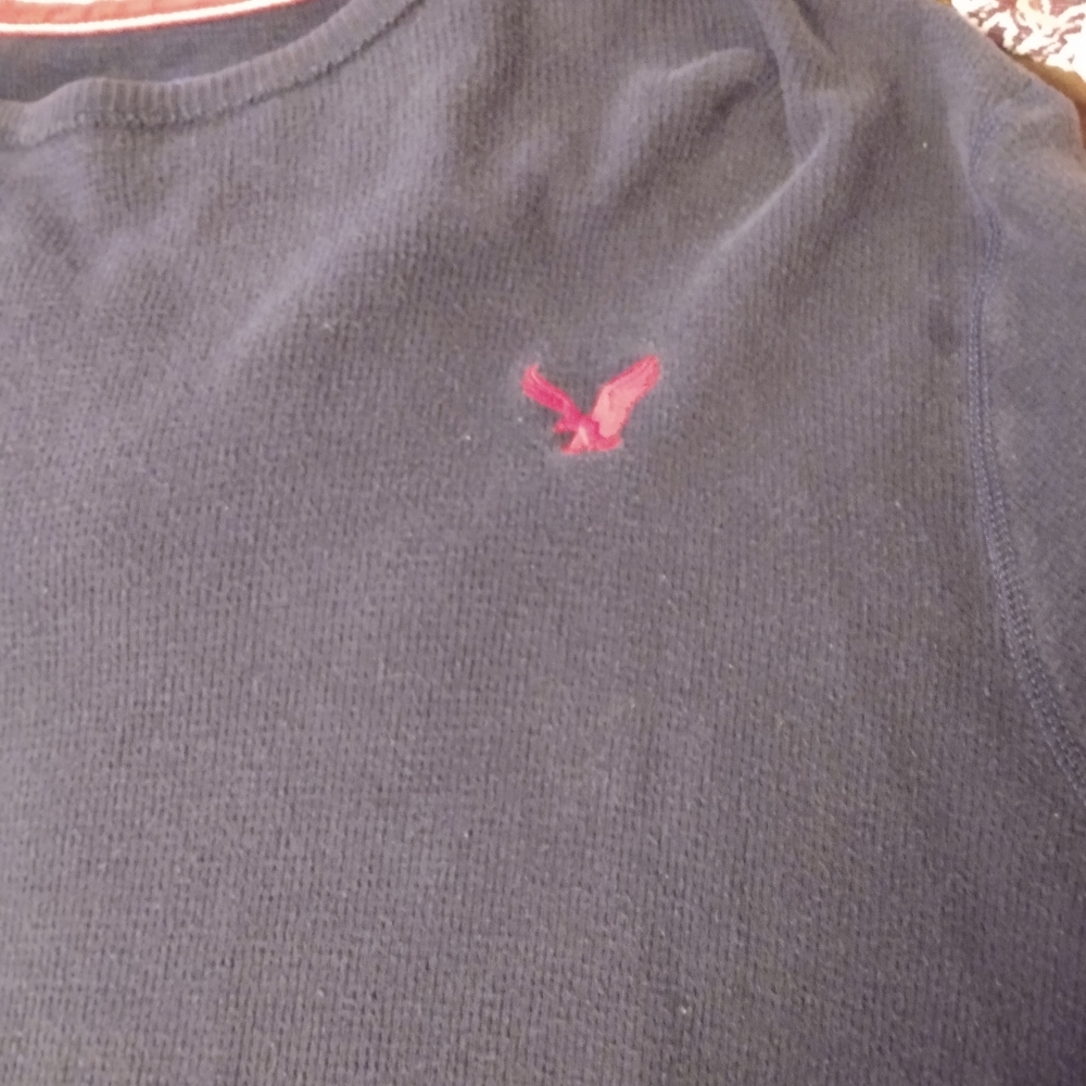 Mens American Eagle Long Sleeve Lightweight Blue Crewneck Sweater Size XXLarge